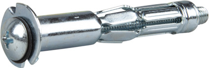 Metallplugg med skruv, M6, för dubbelgips. Expanderdesign, silvrig färg.