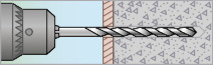 Illustration av en borrmaskin som borrar rakt ner i betong.