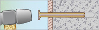 Teckning som visar en skruv och plugg som monteras i en vägg.