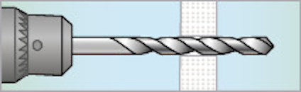 Skruvdragare med ett borr som borrar genom en vägg.