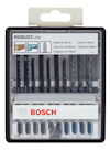 Borrsats Bosch RobustLine för trä och metall, innehåller flera blad.