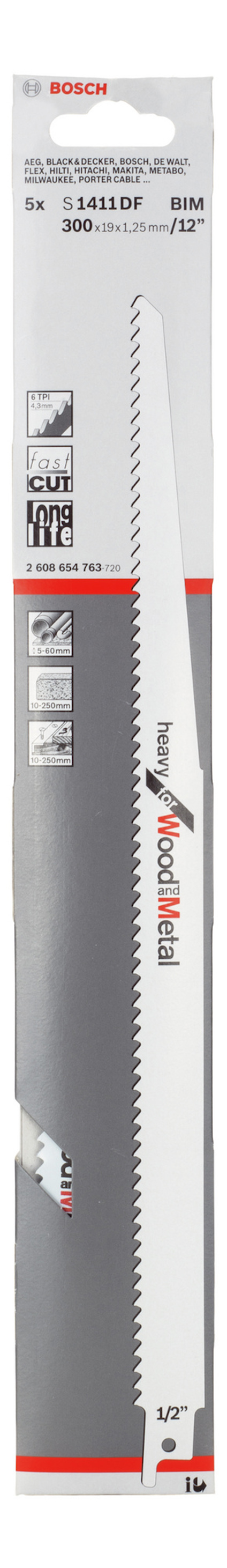 Förpackning med en sågklinga från Bosch, modell S 644 D Top for Wood & Metal, 300 mm lång.