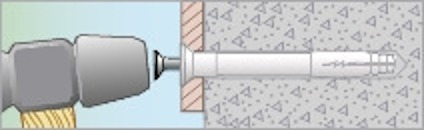 Illustration av skruv som borras in i betongvägg.