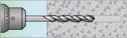 Borr som borrar genom en vägg med små flaggor ritade på ytan.