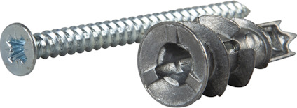 Metallankare med skruv, båda i silverfärgad metall.