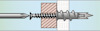 Teknisk illustration av en gipsankare i genomskärning, visar expansion och infästning i vägg.