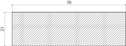 Rektangulärt område med diagonala linjer och måtten 70 bred och 21 hög.