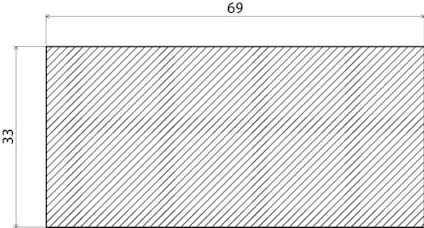Svart rektangel med diagonala mörkgrå linjer över ytan.