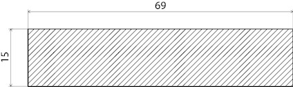 Rektangel med diagonala linjer, dimensioner: 69 bred, 15 hög.