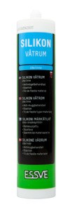 Transparent tub med texten "SILIKON VÅTRUM" och ESSVE-logotyp i grönt.