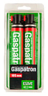 Två röda gaspatroner med gröna etiketter och texten "Gaspatron".