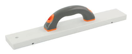 Rektangulärt verktyg med grå kropp och handtag i mörkgrått och orange.