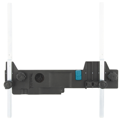 Svart och grått verktyg från Makita med två justerbara skenor och vridknappar.