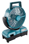 Bärbar blå fläkt med handtag och justerbart huvud, märkt CP001G.