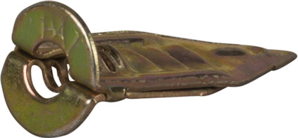 Metalliskt gipsankare med fjäderbelastad mekanism och kilformad design.