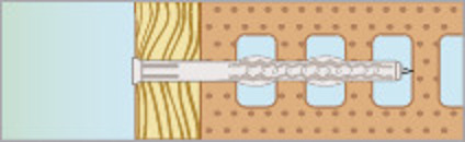 Tvärsnitt av en trävägg med isoleringslager och en perforerad sektion i mitten.