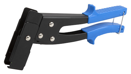 Svarvinklad monteringstång med blå och svarta handtag.