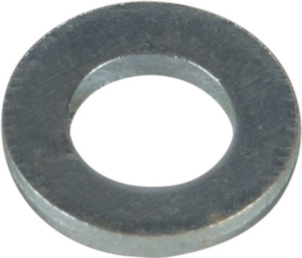 Metallisk, cirkulär bricka med hål i mitten, sedd uppifrån mot en ljus bakgrund.