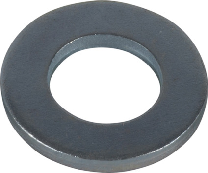 Metallisk bricka med en cirkulär form och ett centralt hål, placerad på en neutral bakgrund.