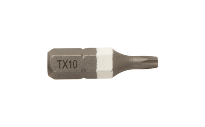 Torx-bit med märkningen "TX10" mot svart bakgrund.