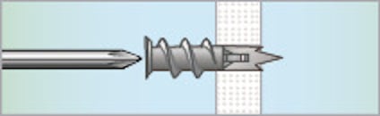 Illustration av en borrkonstruktion som tränger genom en vit vägg, mot bakgrund av en ljusblå yta.