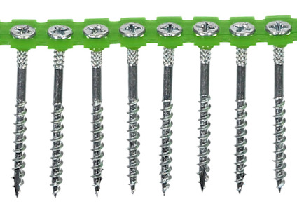 Bandade skruvar med korsskalle, fästa i grön plastlist.