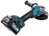 Vinkelslip med 40V batteri och sidhandtag, märkt "Makita".