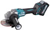 Sladdlös vinkelslip med 40V batteri och handtag. Märkt med "Makita" och modellinformation.