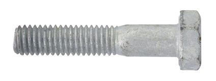 Sexkantsskruv med delgänga och sexkantigt huvud i metall, liggande horisontellt.