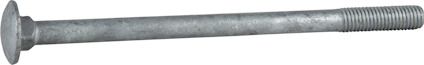 Metallbult med platt rundat huvud och gängad ände, liggande horisontellt på vit bakgrund.