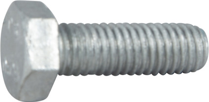 Sexkantskruv med helgängad kropp, metallisk yta, av standardtyp.
