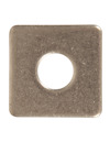Metallisk fyrkantsbricka med rund hål i mitten och slät yta.