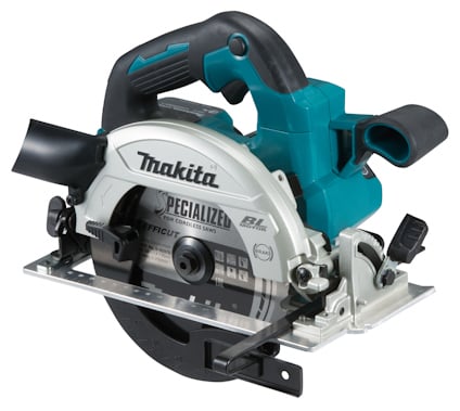 Cirkelsåg från Makita med blå och svart design, text "Specialized" på sågbladet.