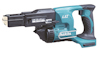 Skruvautomat Makita DFR450ZX i blått och svart med handtag och fack för skruvmatning.