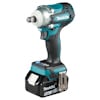 Mutterdragare i blå och svart design med Makita-logotyp, utrustad med laddbart batteri.