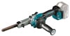 Batteridriven bandslipmaskin i blått och svart med ergonomiskt handtag och smalt slipband. Märket "Makita" är synligt.