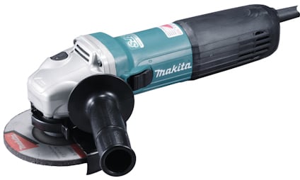 Vinkelslip med svart handtag och skiva, Makita-märke synligt på sidan.