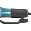 Elektrisk excenterslipmaskin, svart och turkos, med märket "Makita" tryckt på sidan.