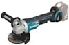 Batteridriven vinkelslip med svart och blått handtag, märkt "Makita".