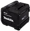 Svart Makita bärbar högtalare, märkt med Bluetooth och modellnummer DMR203.