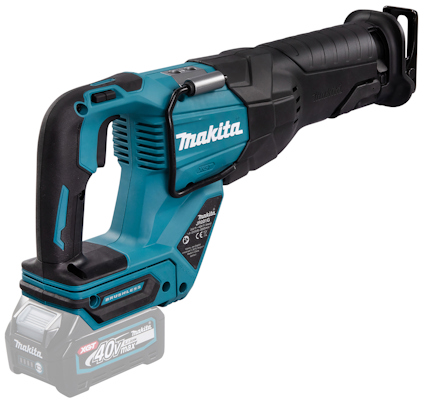 Batteridriven Makita tigersåg i blått och svart med synlig logotyp och batterifack, modell XGT 40V max.