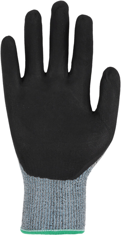 Arbetshandske i svart och grått med en elastisk mudd och gummerad beläggning på handflatan.