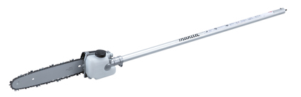 Lång stångsåg med silverfärgad stång och sågklinga, märket "makita" syns på stången.