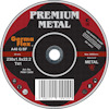 Rund kapskiva för metall med texten "Germa Flex Premium Metal". Svart, gråröd design med specifikationer och användarinstruktioner.