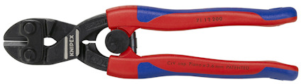 Tång med röda och blå handtag, märkt "KNIPEX" och "71 12 200".