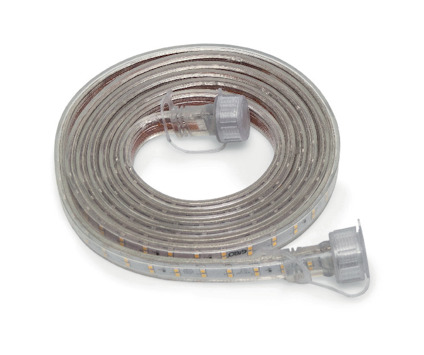 Rulle med transparent LED-ljusslinga och två grå anslutningslock.