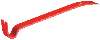 Rött bräckjärn med en böjd ände och ett hål i mitten.