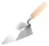 Skärslev med trähandtag och triangulärt, metalliskt blad.
