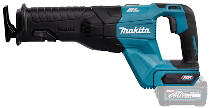 En batteridriven tigersåg från Makita med blå och svart färg och synlig 40V batterimärkning.