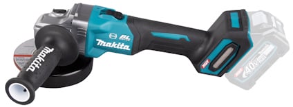 Vinkelslip av märket Makita med ett batteri på 40V max kapacitet och handtag för precision.